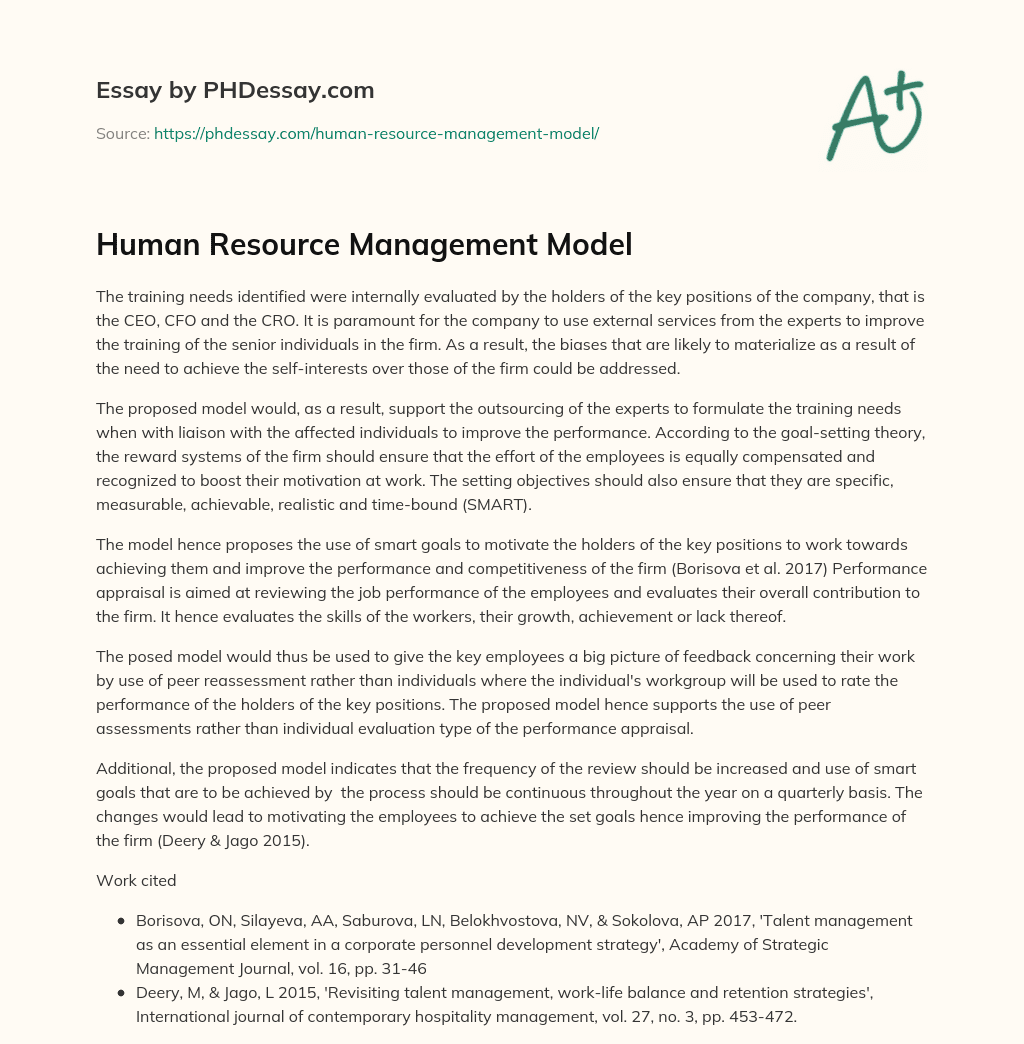 Human Resource Management Model essay