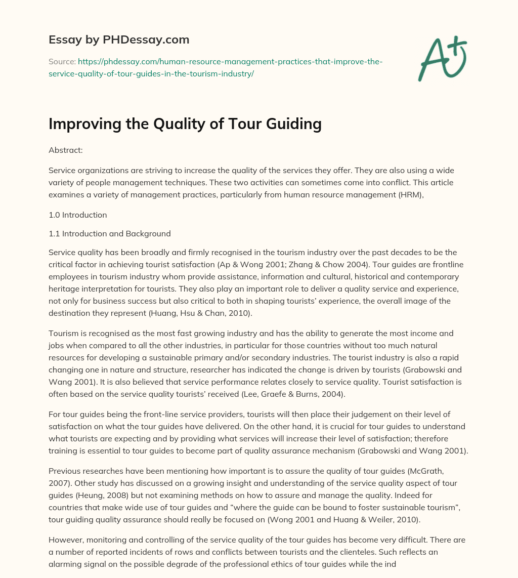 Improving the Quality of Tour Guiding essay