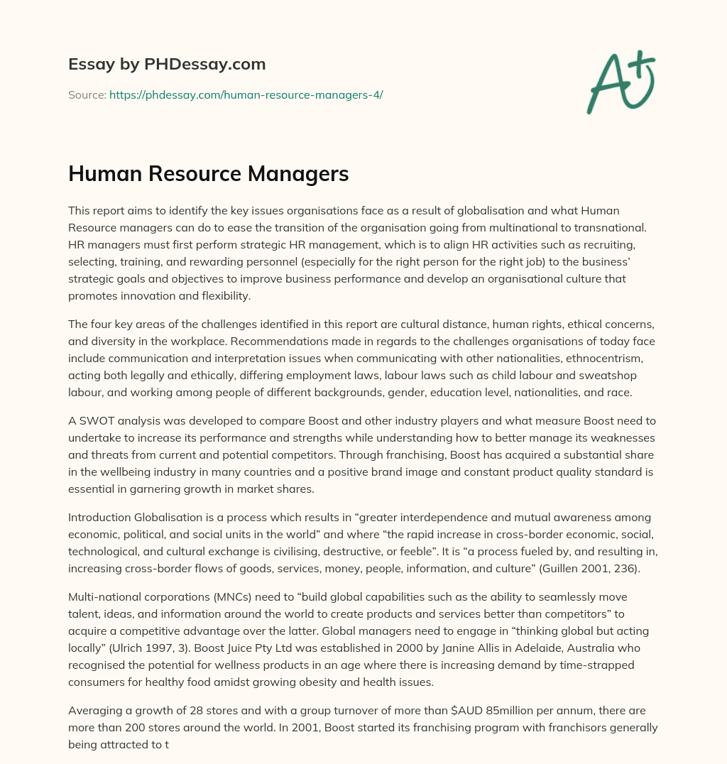 Human Resource Managers essay