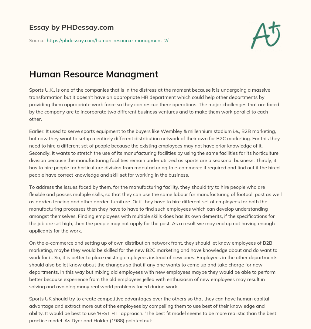 Human Resource Managment essay