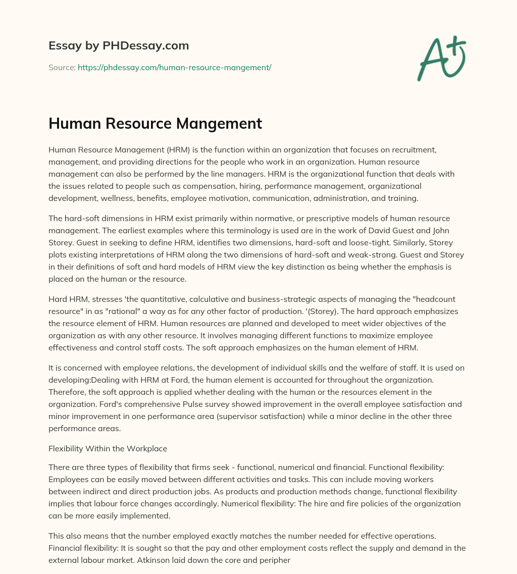 Human Resource Mangement essay