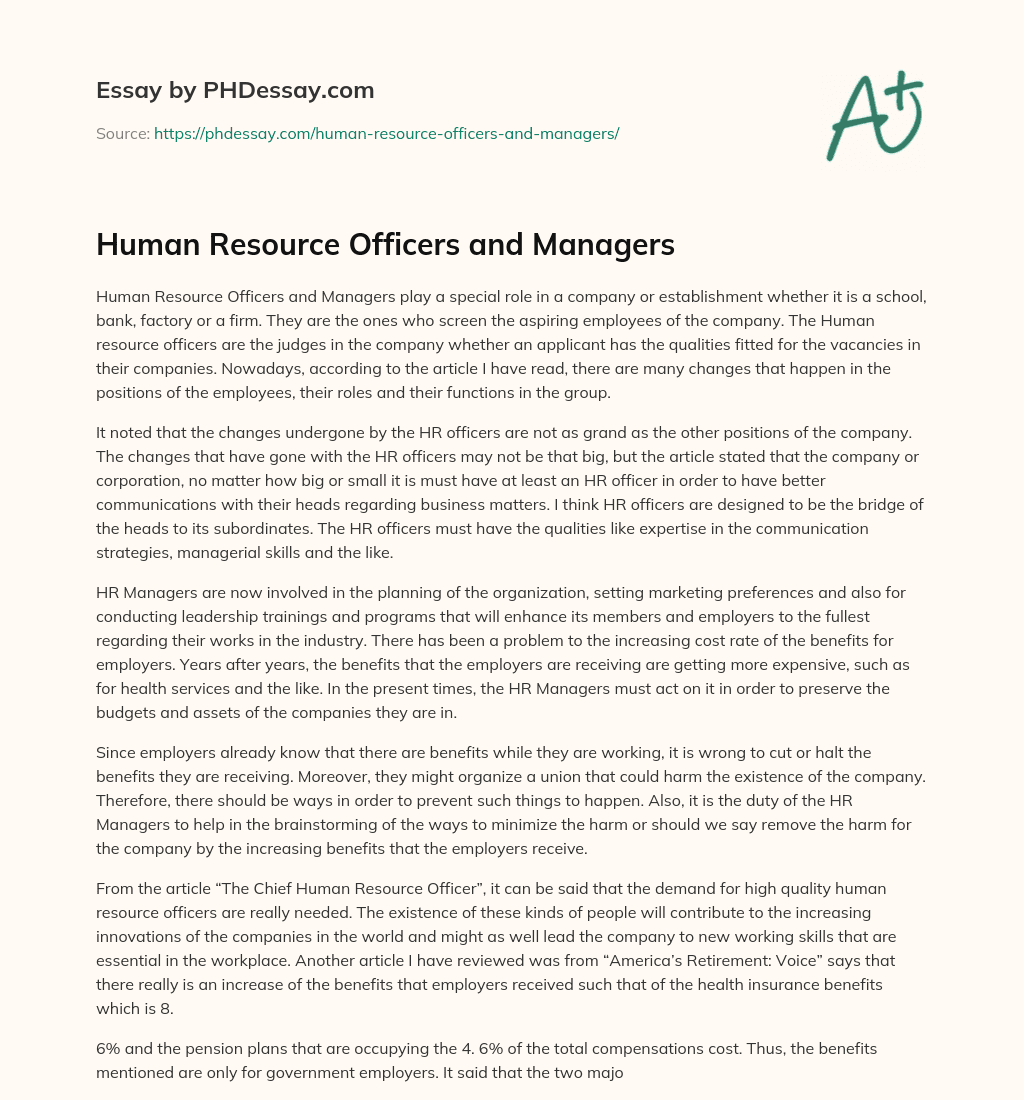 Human Resource Officers and Managers essay