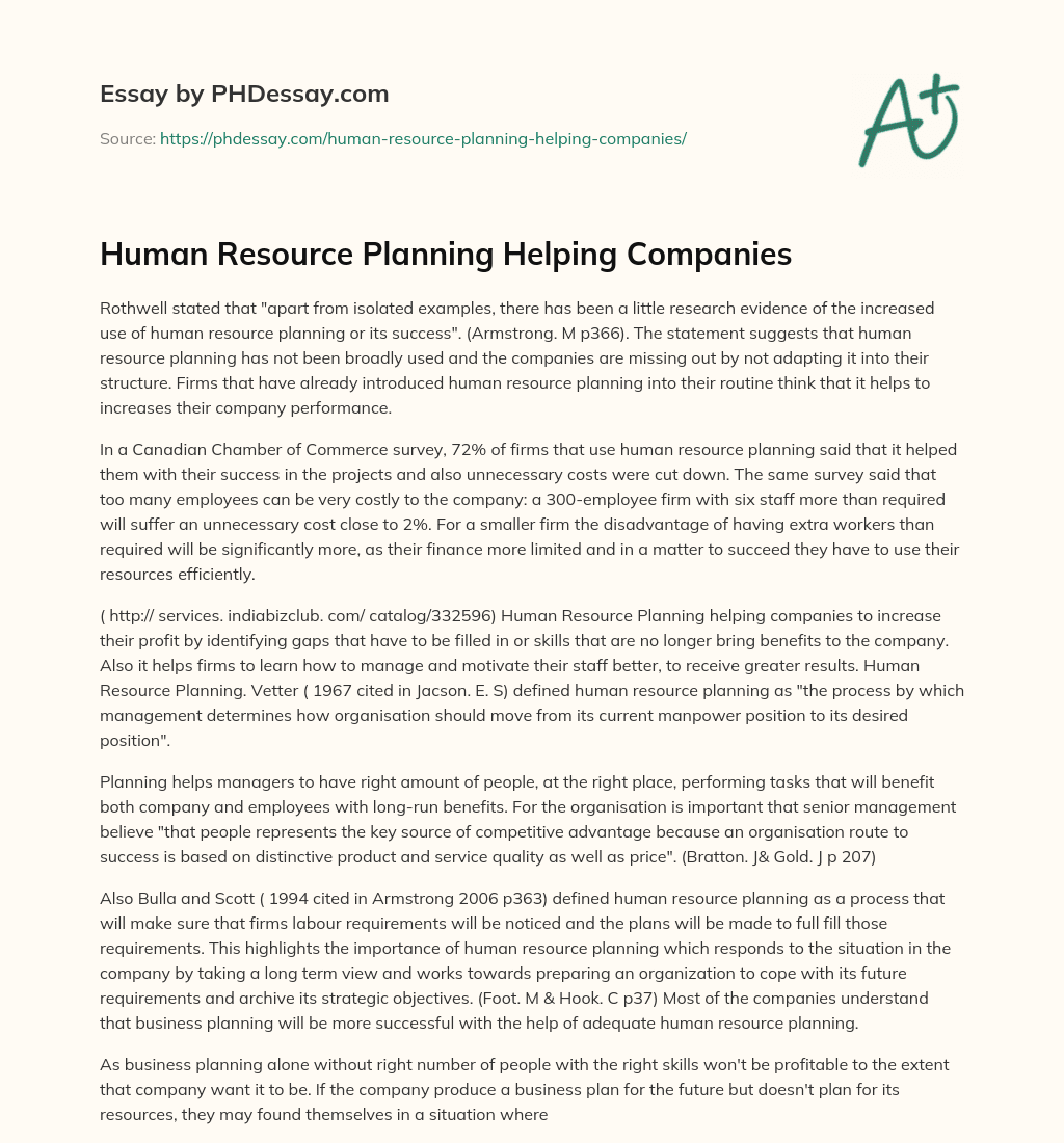 Human Resource Planning Helping Companies essay