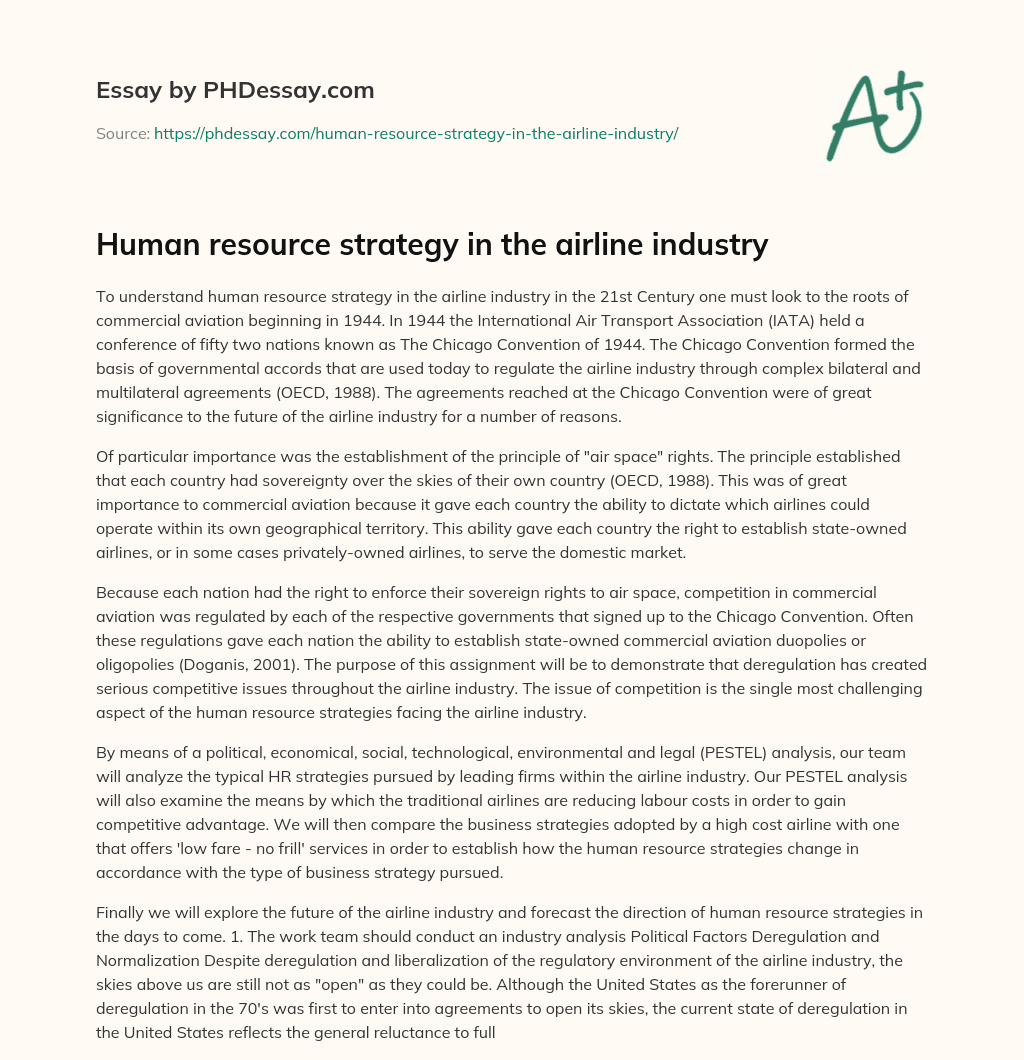 Human resource strategy in the airline industry essay