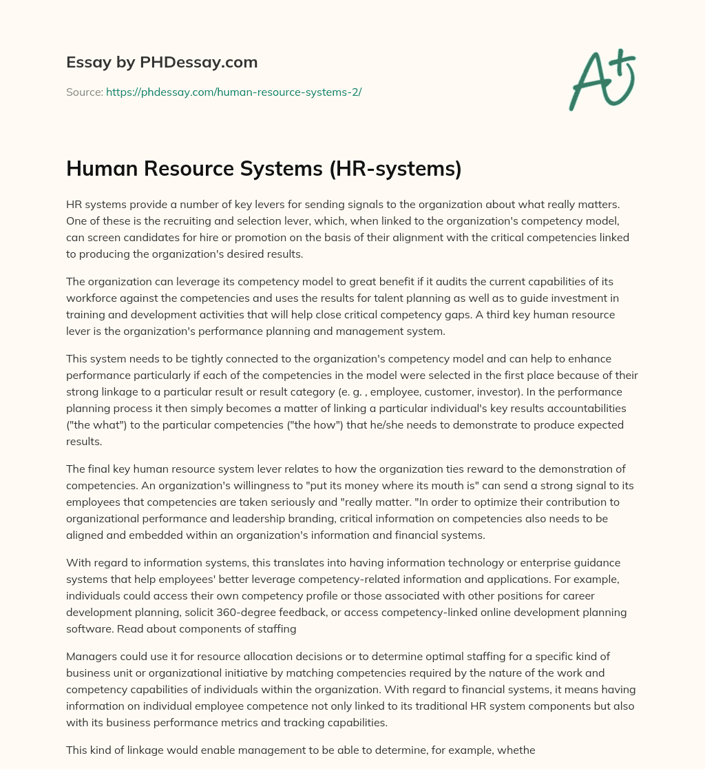 Human Resource Systems (HR-systems) essay