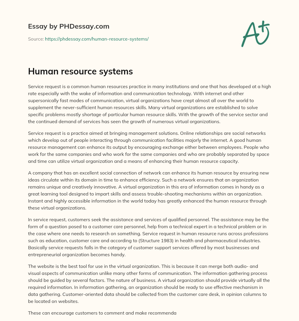 Human resource systems essay