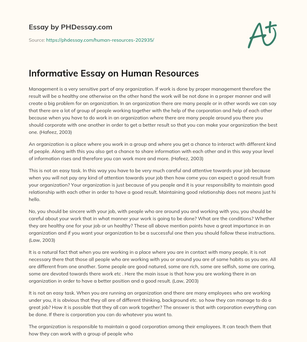Informative Essay on Human Resources essay