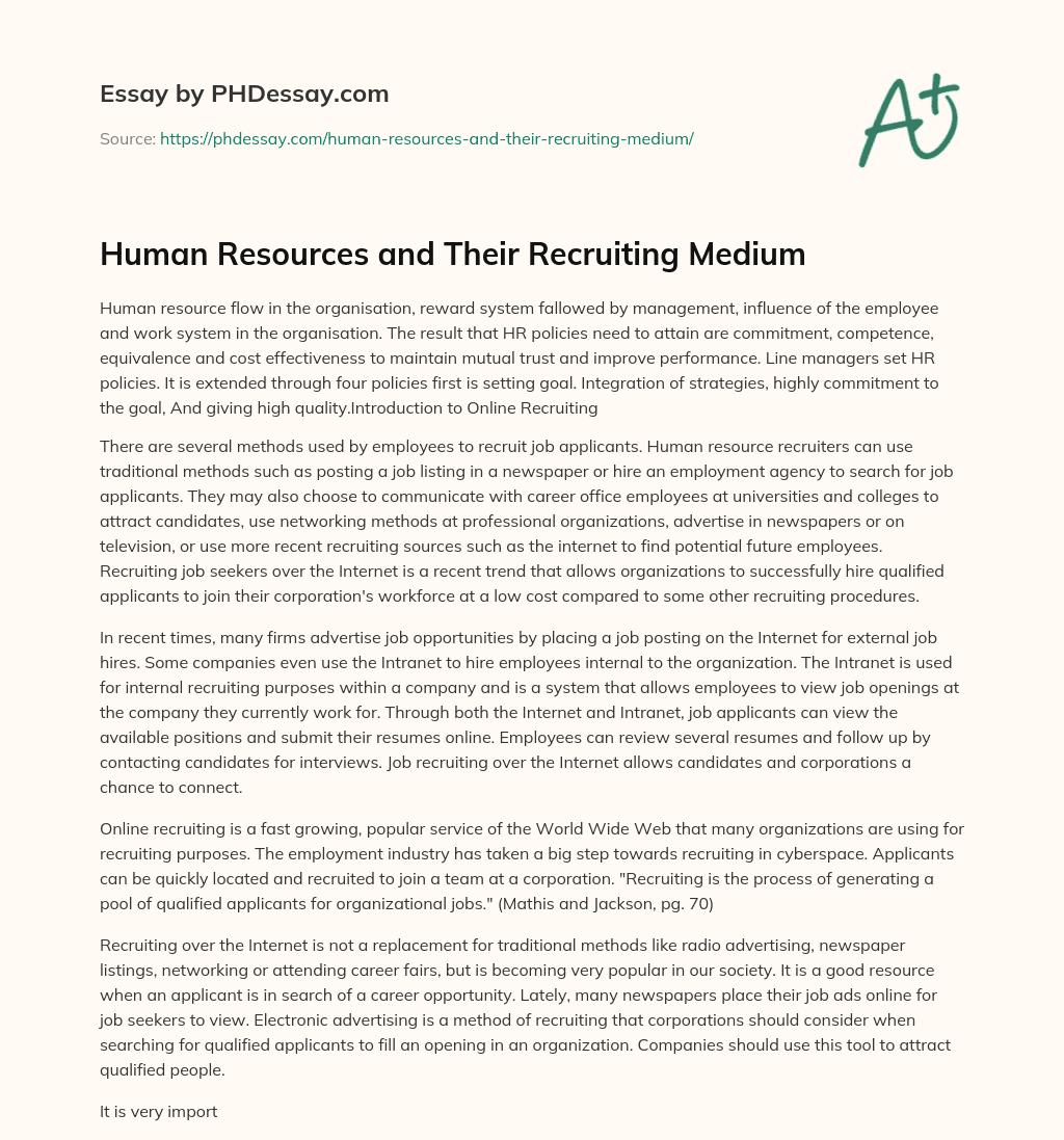 Human Resources and Their Recruiting Medium essay