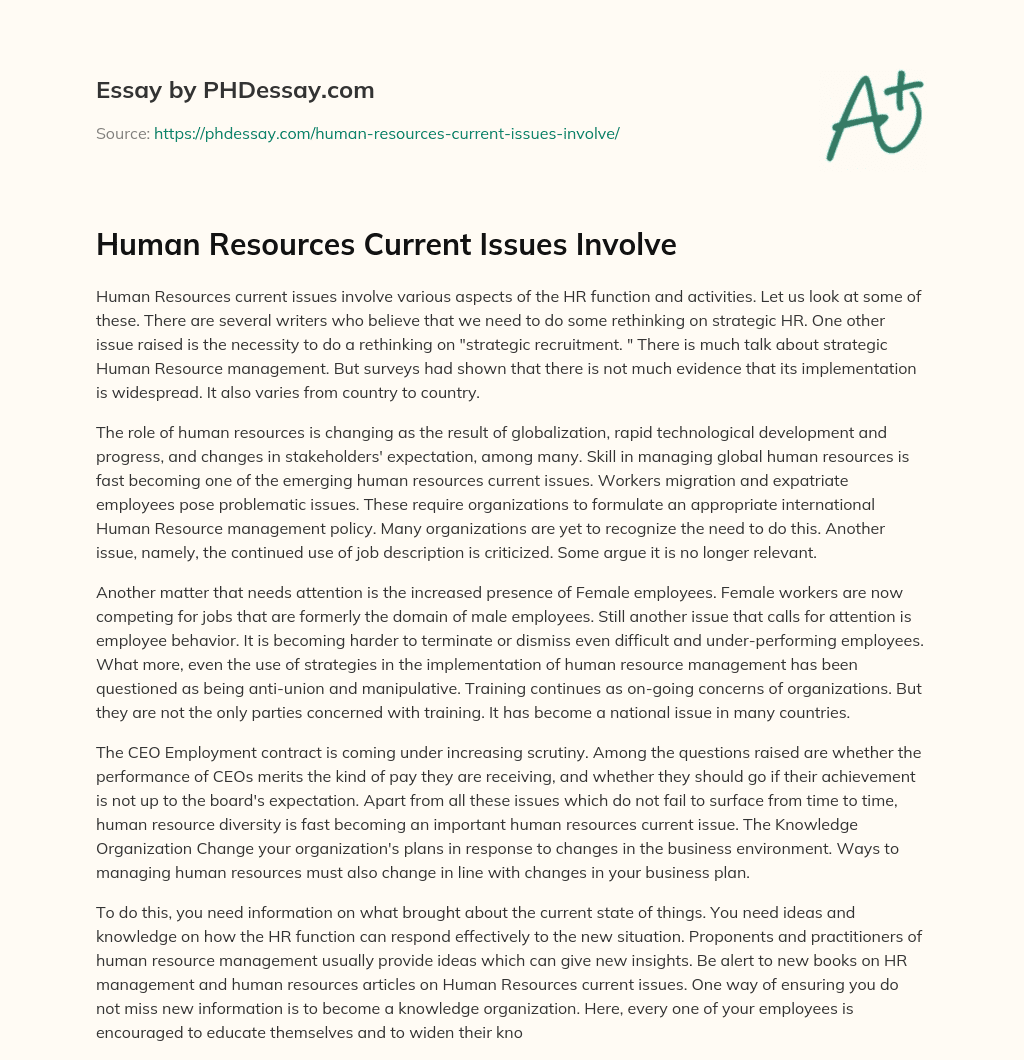 Human Resources Current Issues Involve essay