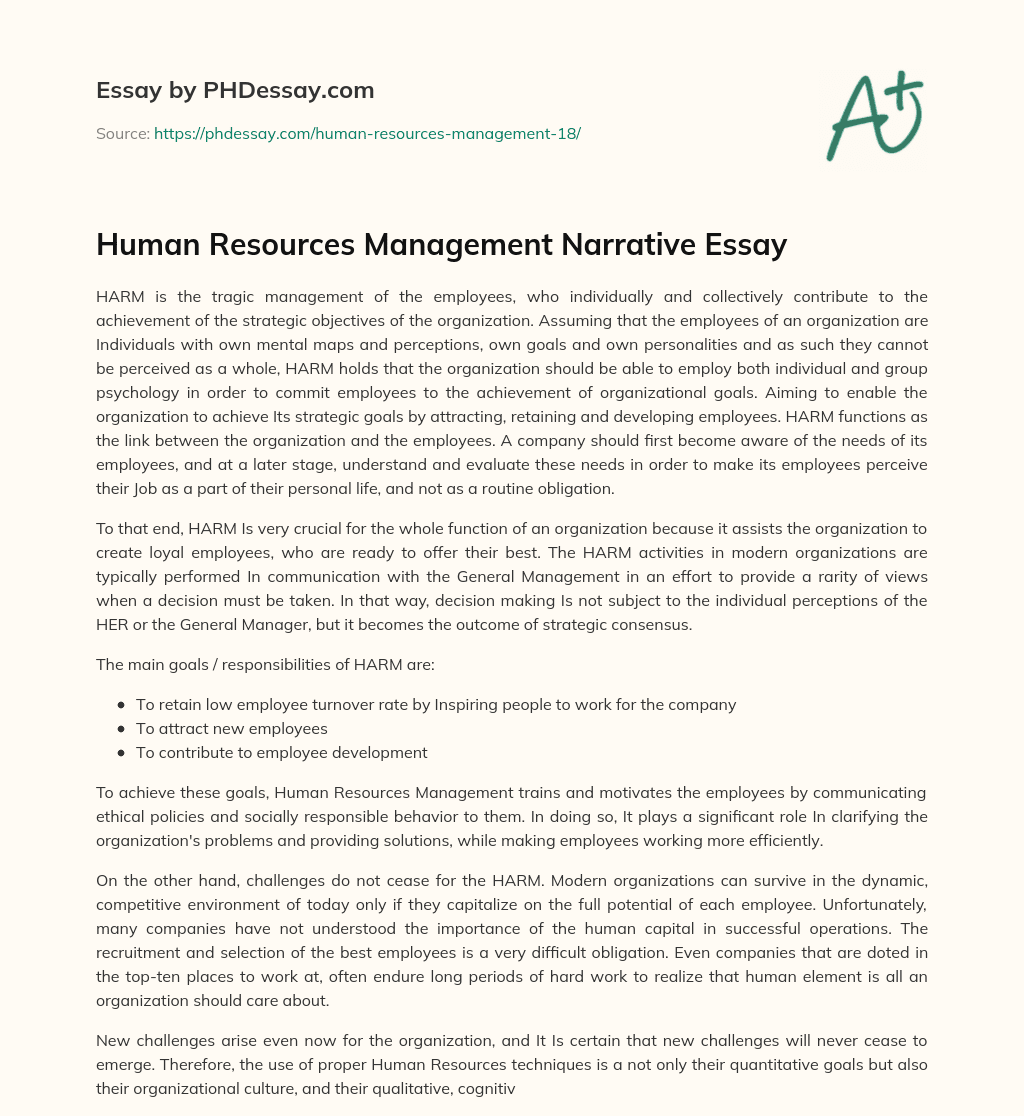 essay about human resources management