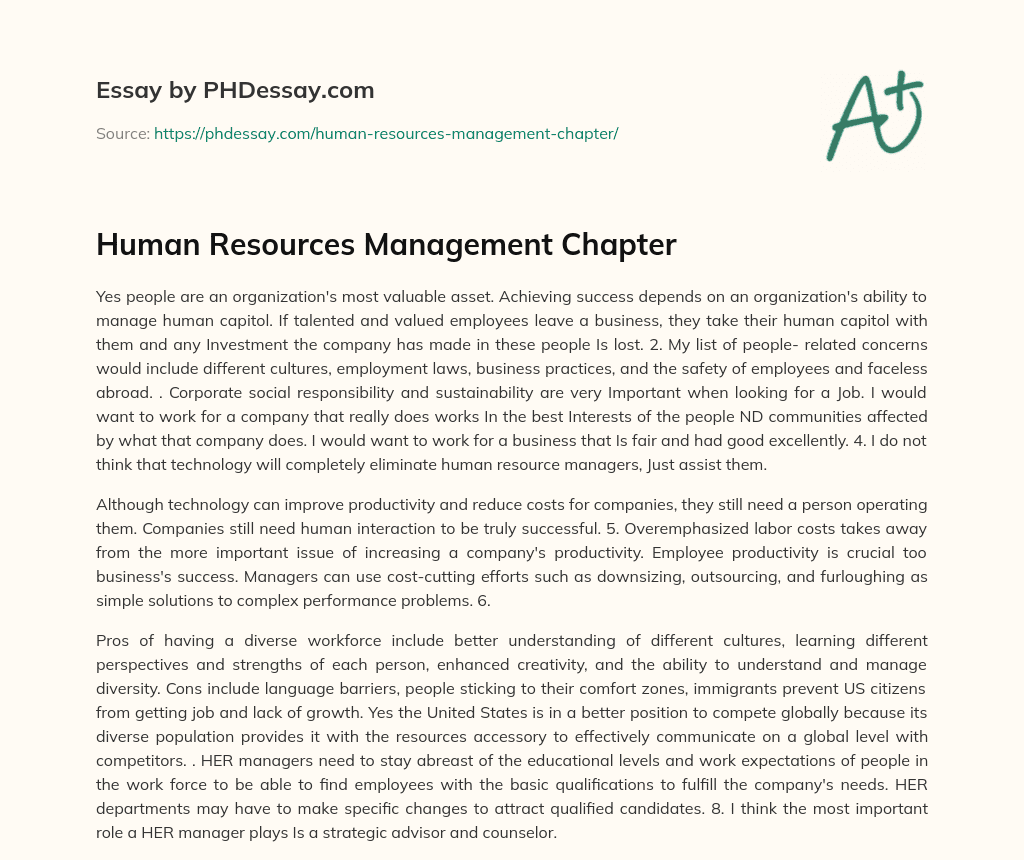 Human Resources Management Chapter essay