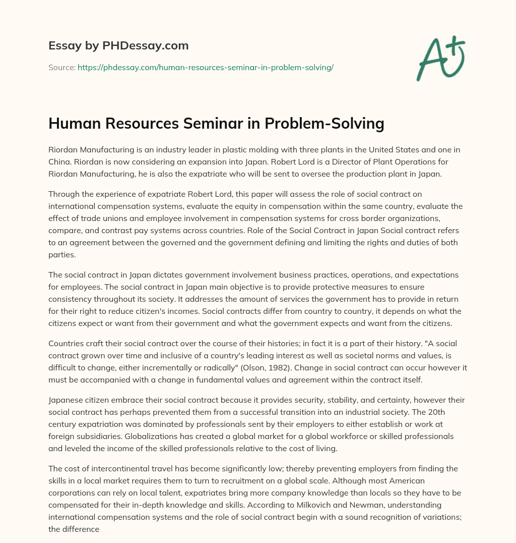Human Resources Seminar in Problem-Solving essay