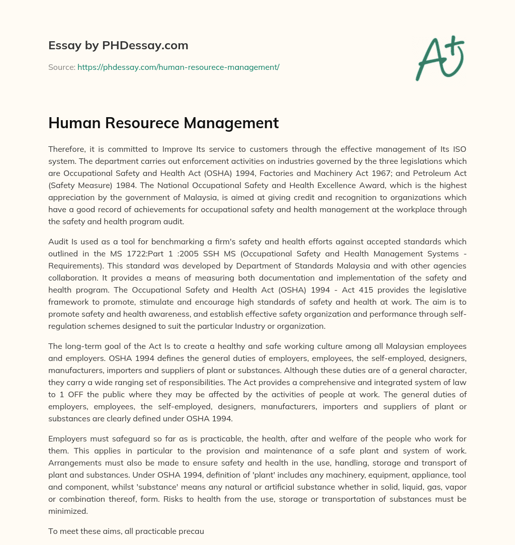 Human Resourece Management essay