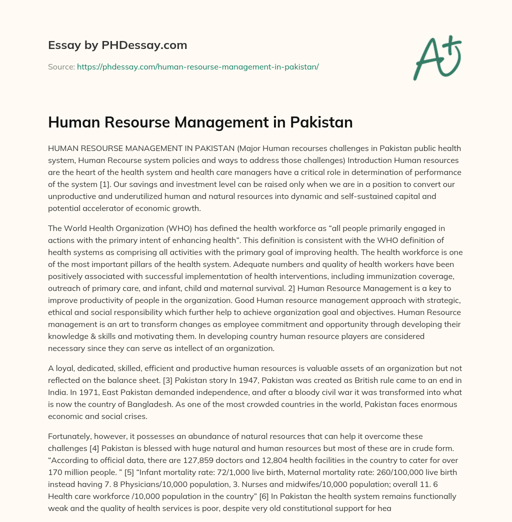 Human Resourse Management in Pakistan essay