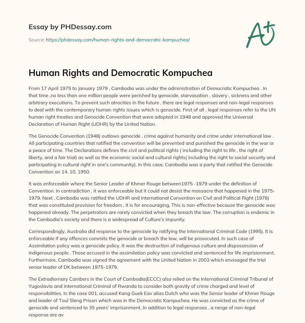 Human Rights and Democratic Kompuchea essay