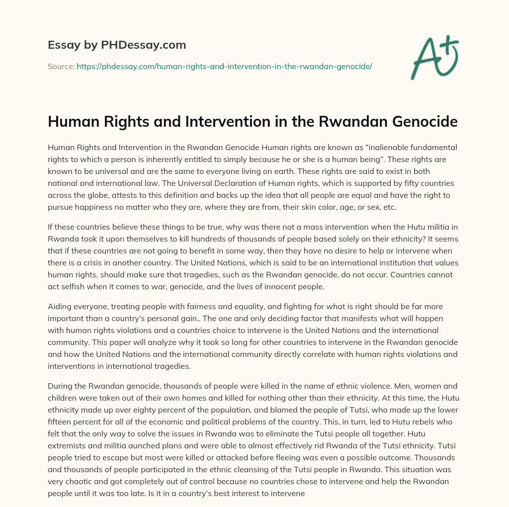 Human Rights and Intervention in the Rwandan Genocide essay
