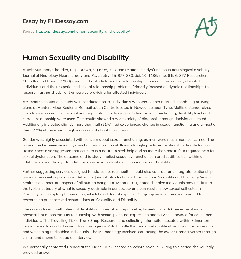 Human Sexuality and Disability essay