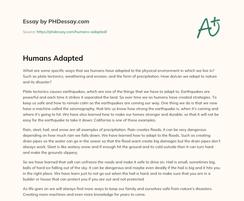 Humans Adapted essay