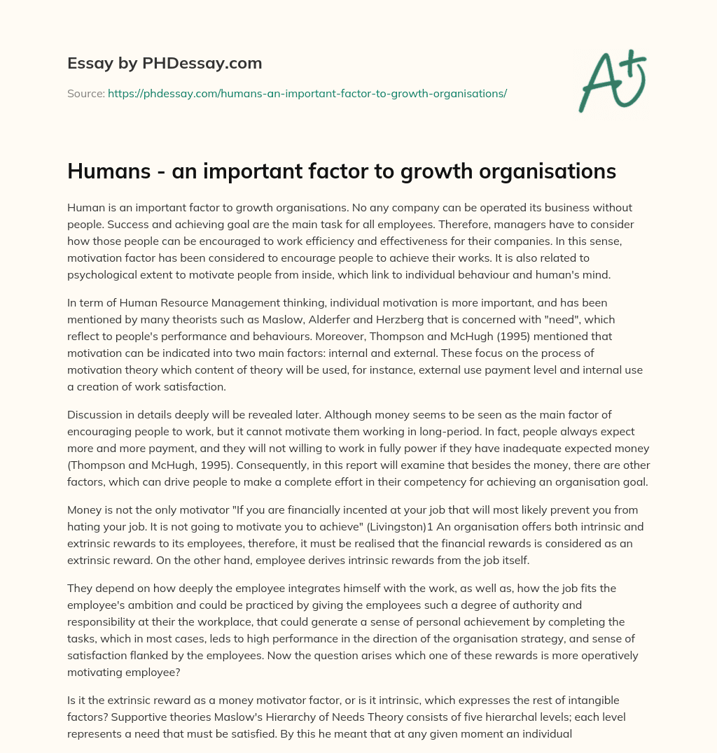 Humans – an important factor to growth organisations essay