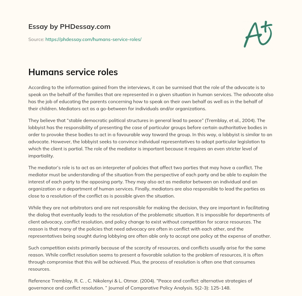 Humans service roles essay