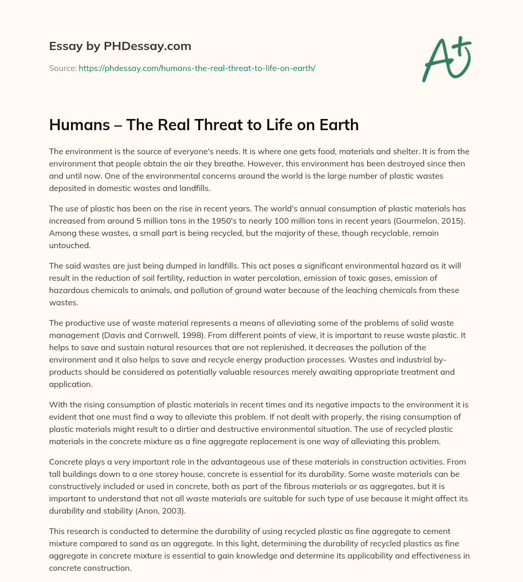 Humans – The Real Threat to Life on Earth essay