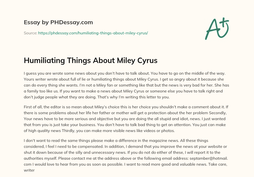Humiliating Things About Miley Cyrus essay