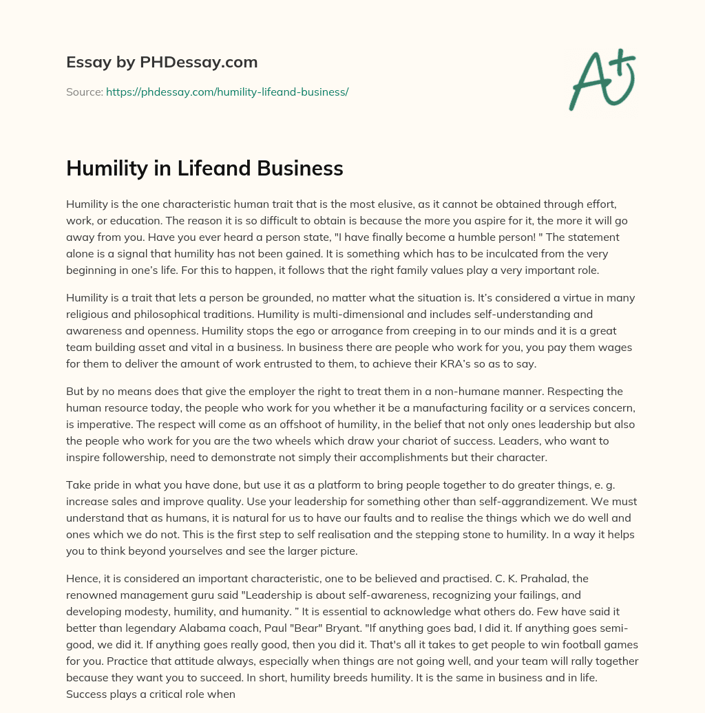 Humility in Lifeand Business essay