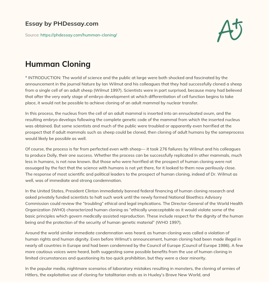 Humman Cloning essay