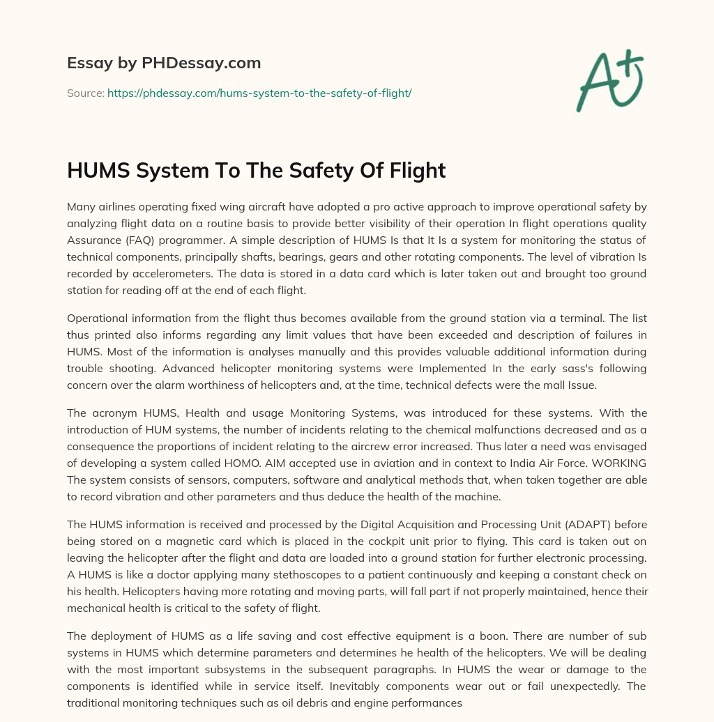 HUMS System To The Safety Of Flight essay