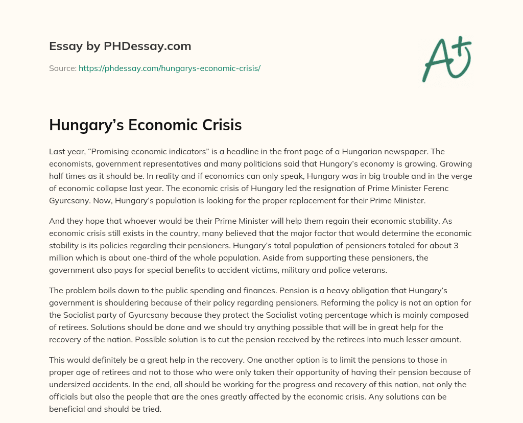 Hungary’s Economic Crisis essay