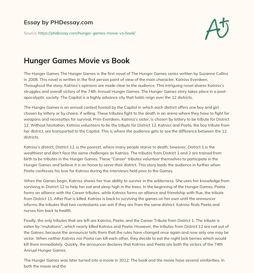 Hunger Games Movie vs Book essay