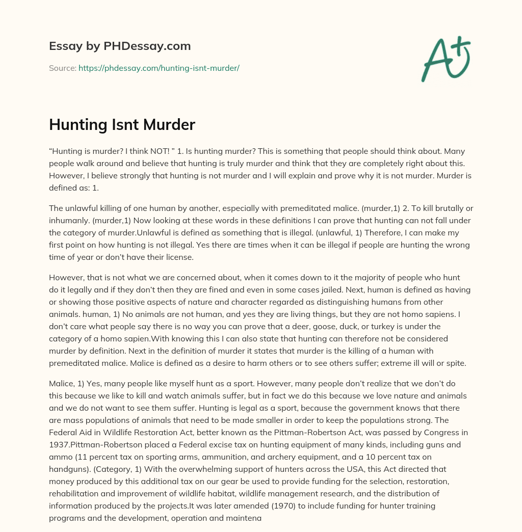 Hunting Isnt Murder essay