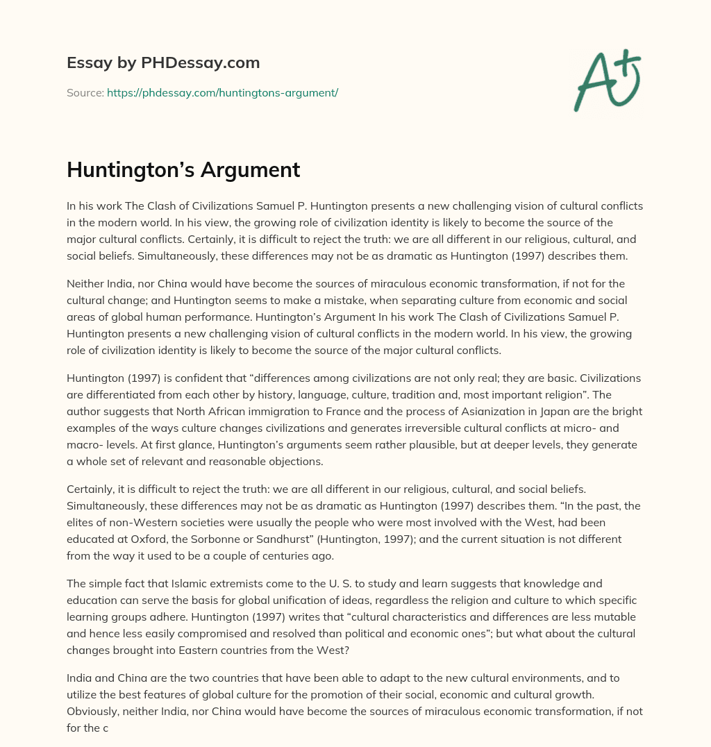 Huntington’s Argument essay