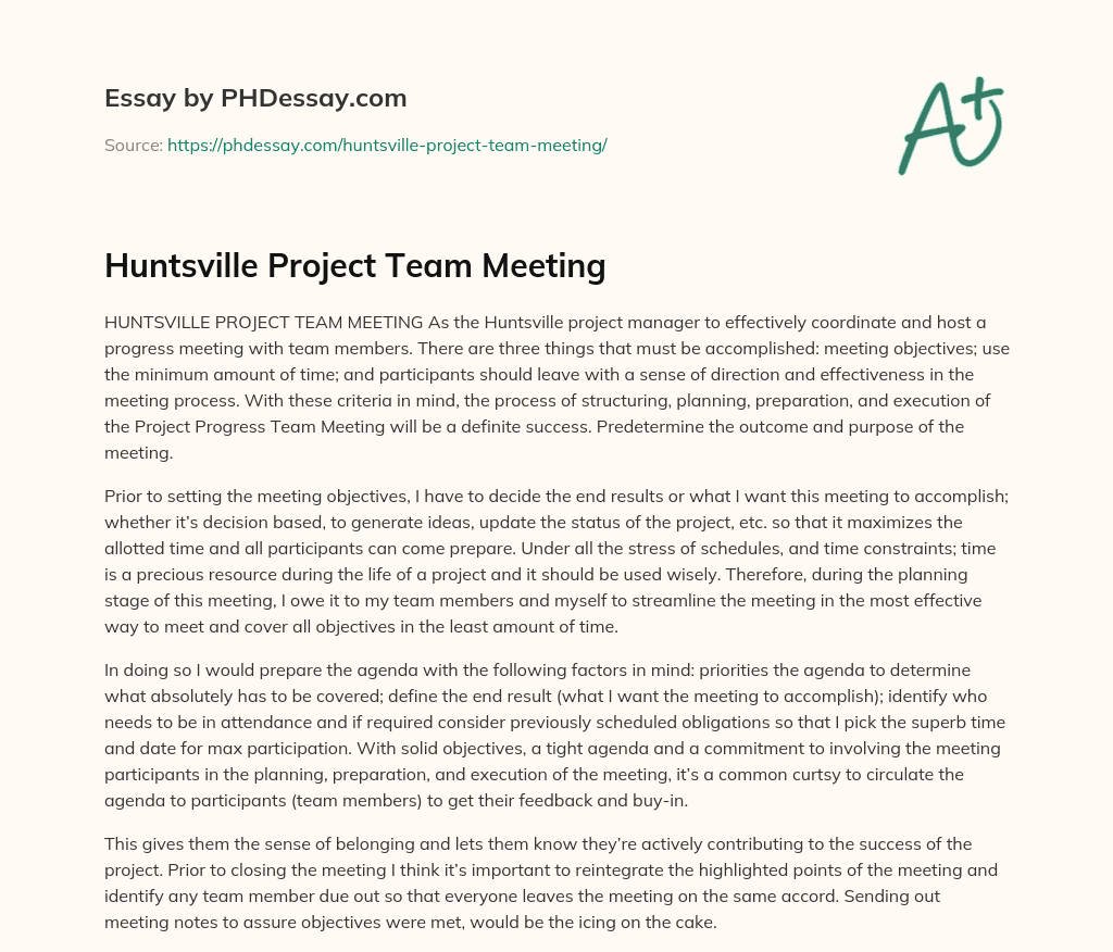 Huntsville Project Team Meeting essay