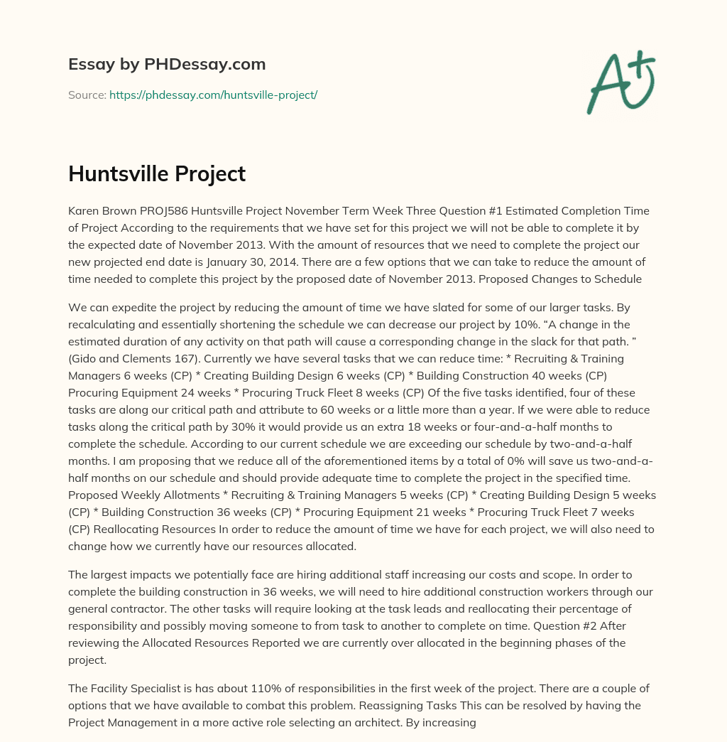 Huntsville Project essay