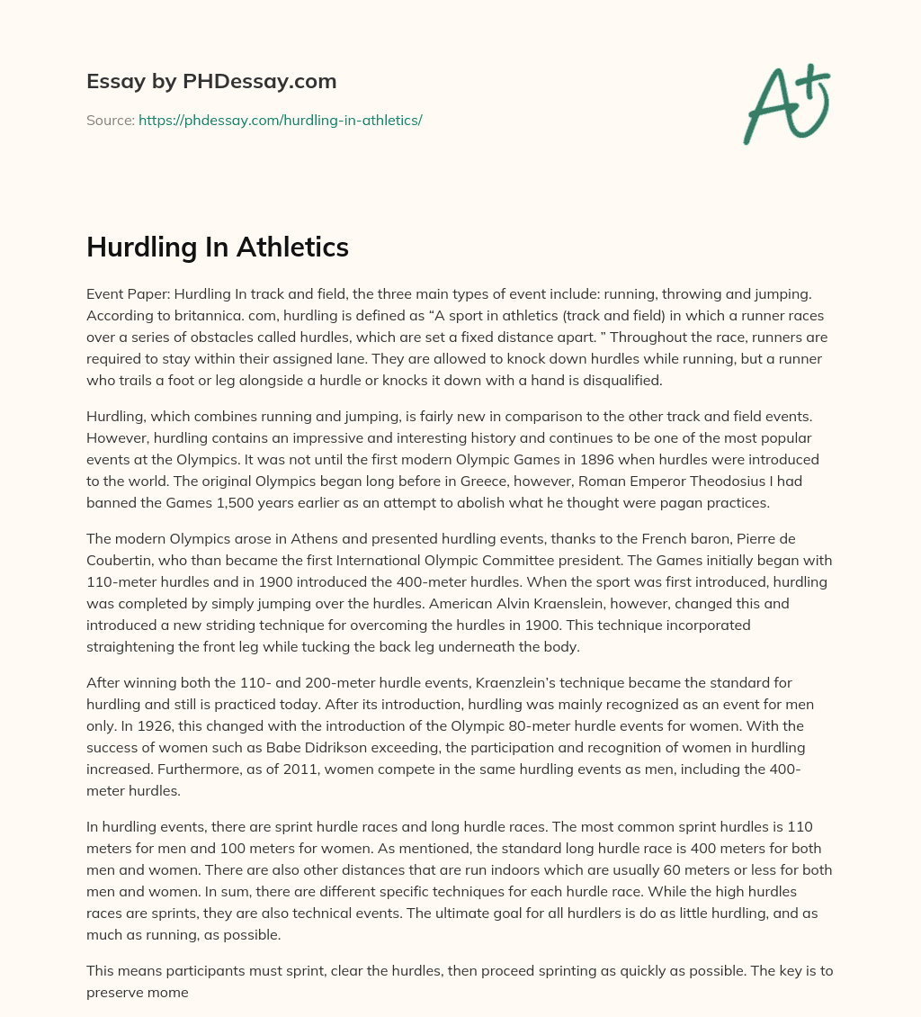 Hurdling In Athletics essay