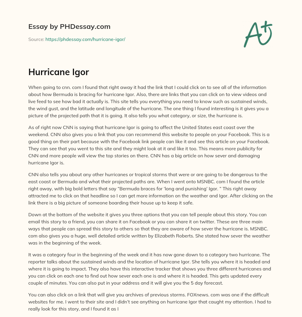 Hurricane Igor essay