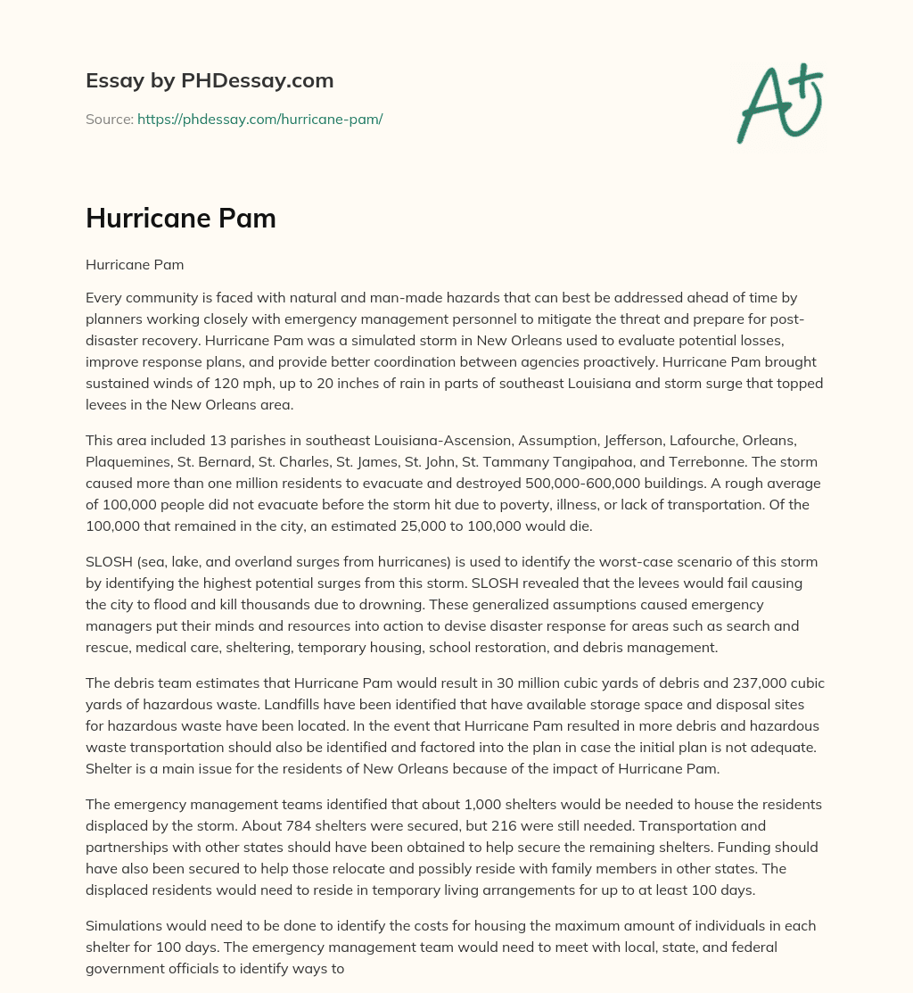 Hurricane Pam essay