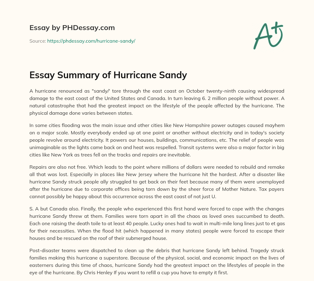 Essay Summary of Hurricane Sandy essay