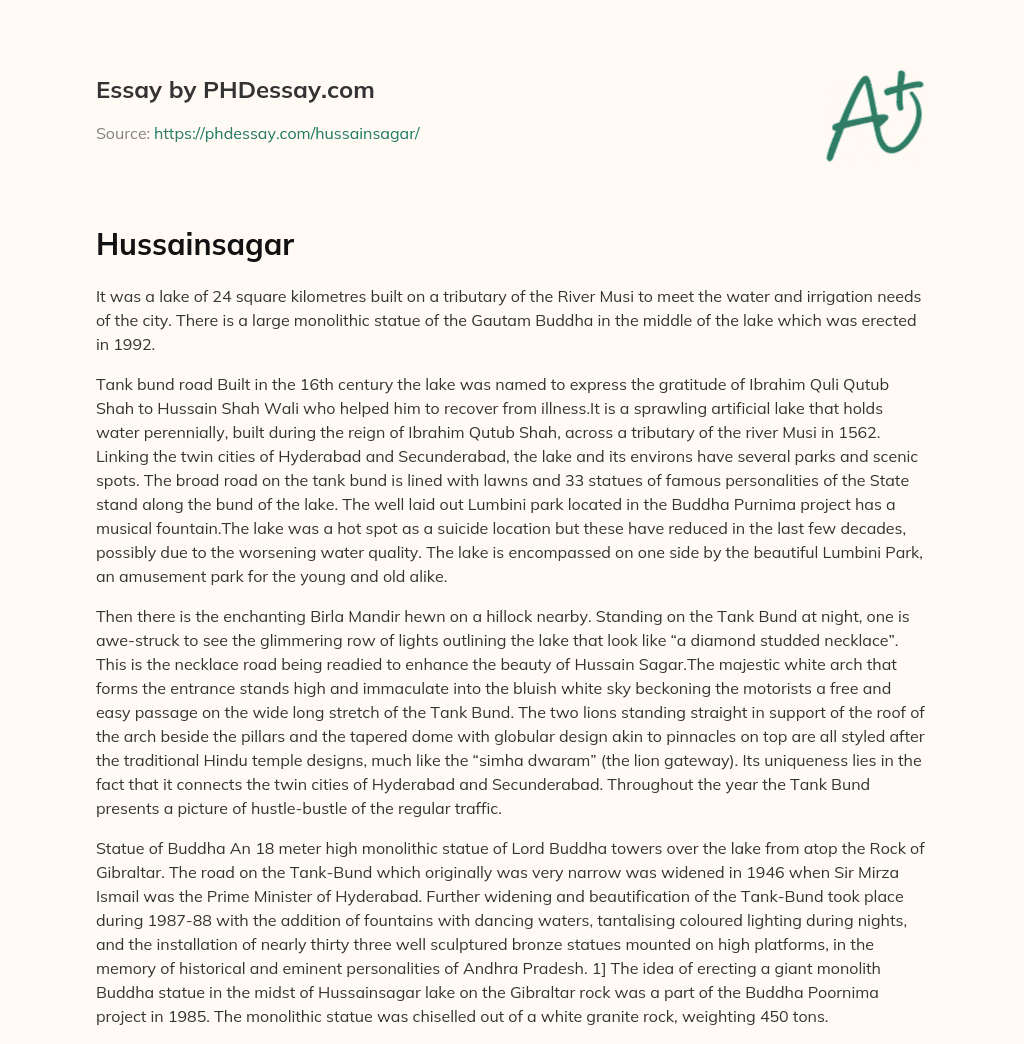 Hyderabad’s Tank Bund Lake and Its Scenic Environs essay
