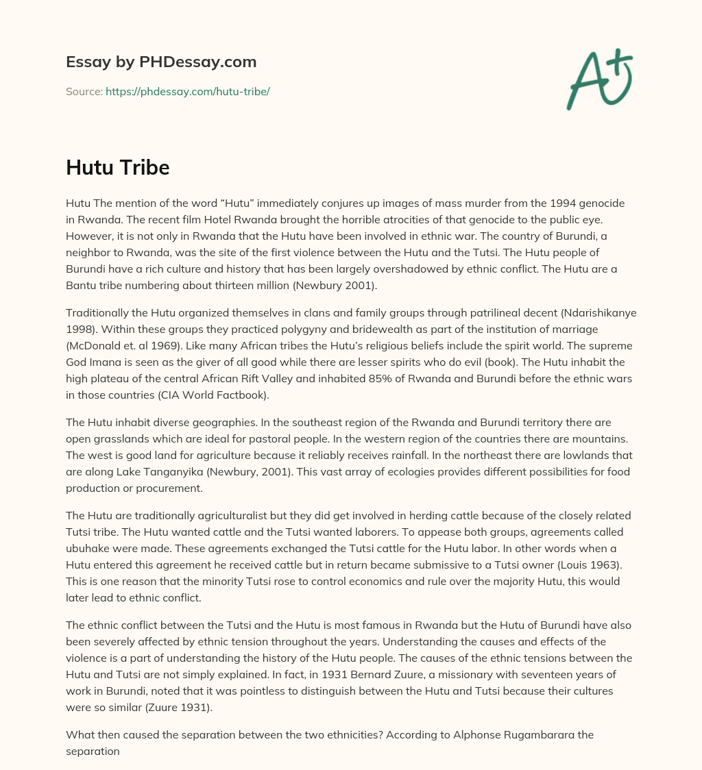 The Hutu People: Beyond the Genocide in Rwanda essay