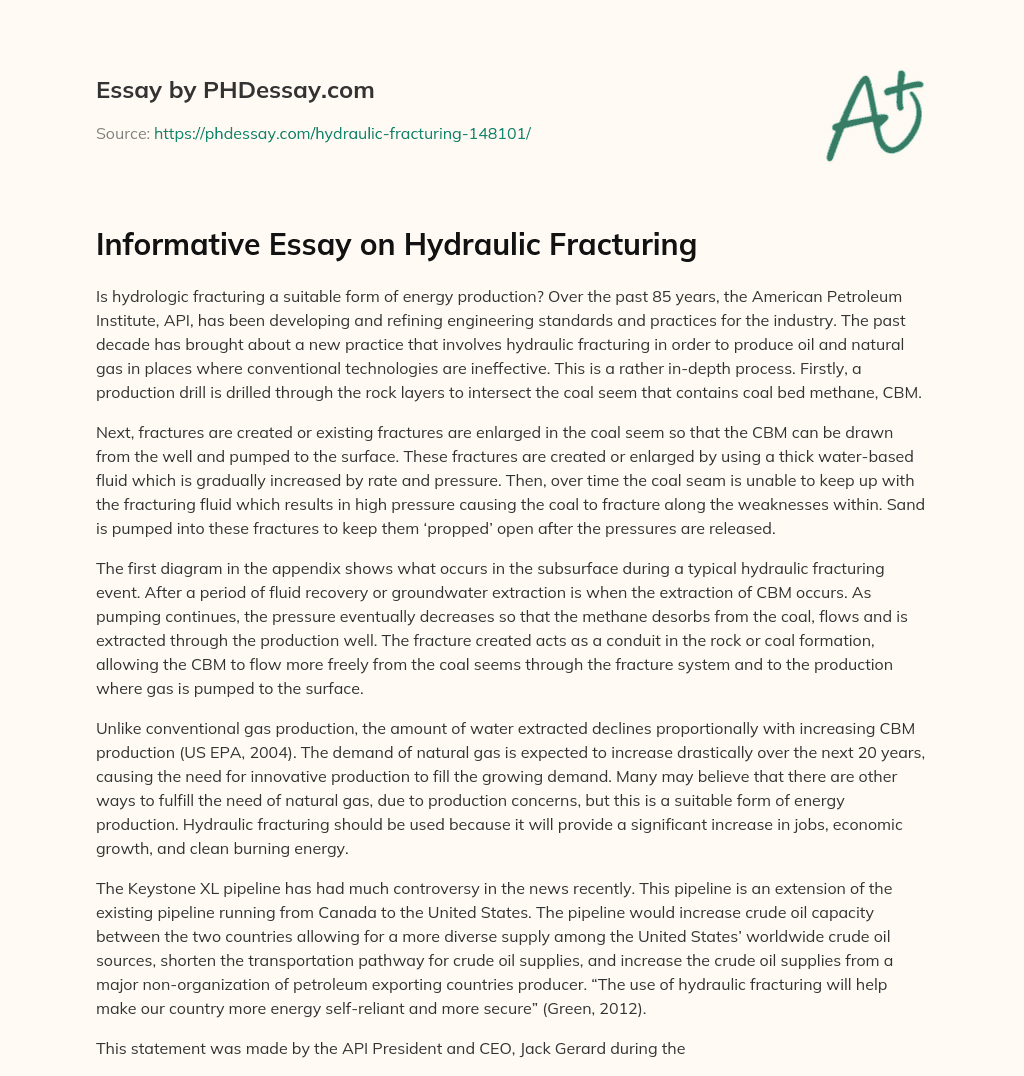 Informative Essay on Hydraulic Fracturing essay