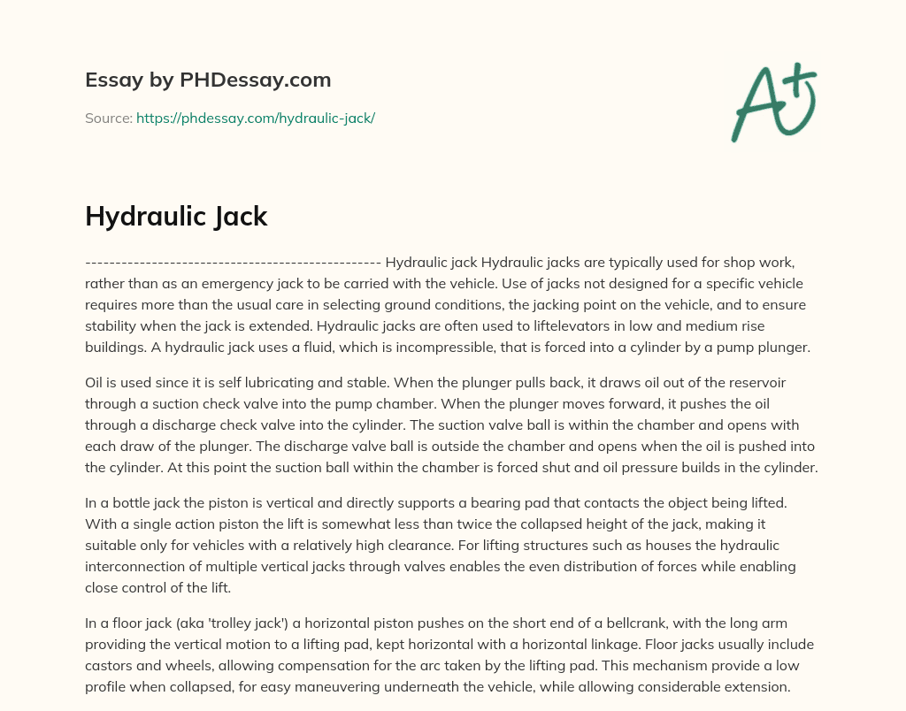 Hydraulic Jack essay