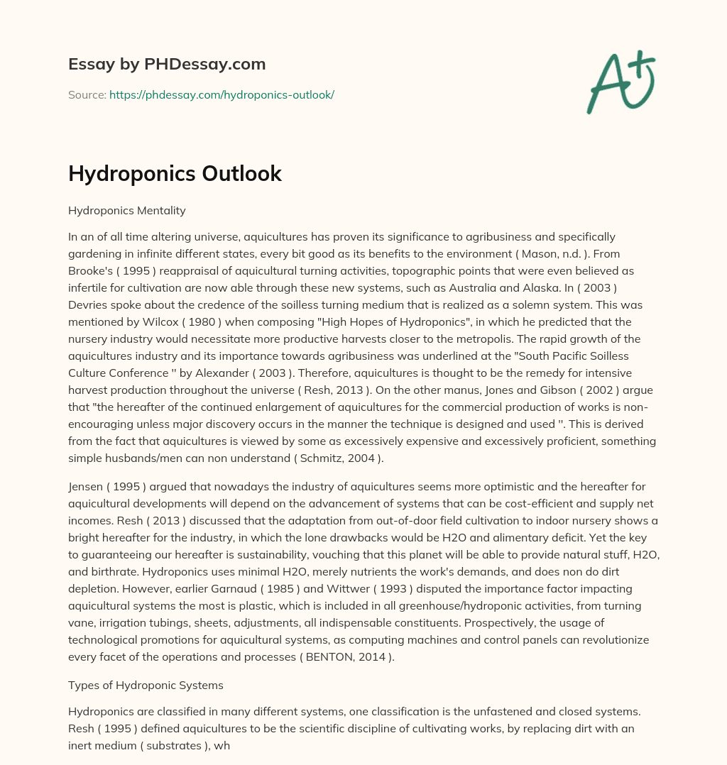 Hydroponics Outlook essay