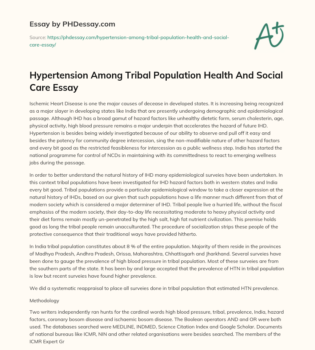 Hypertension Among Tribal Population Health And Social Care Essay essay