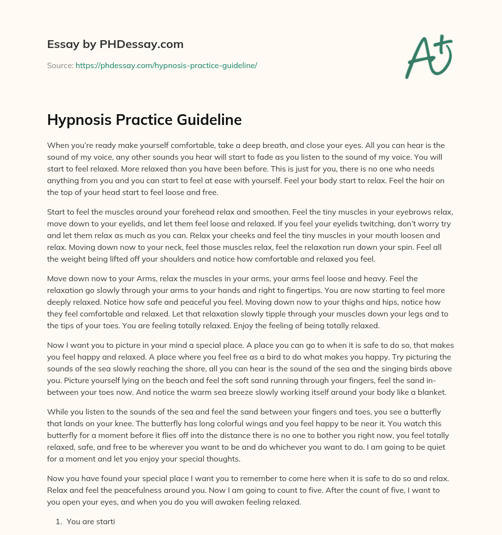 Hypnosis Practice Guideline essay