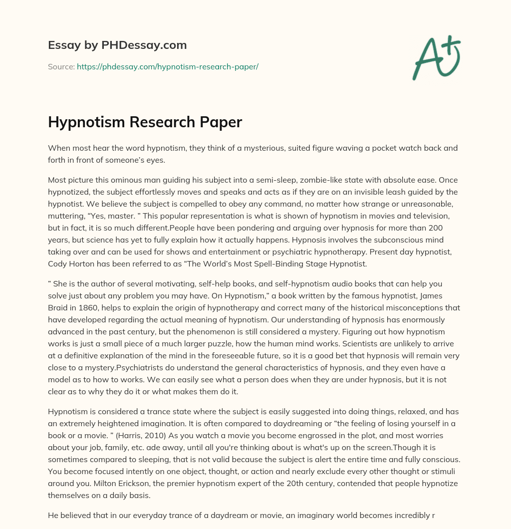 Hypnotism Research Paper essay