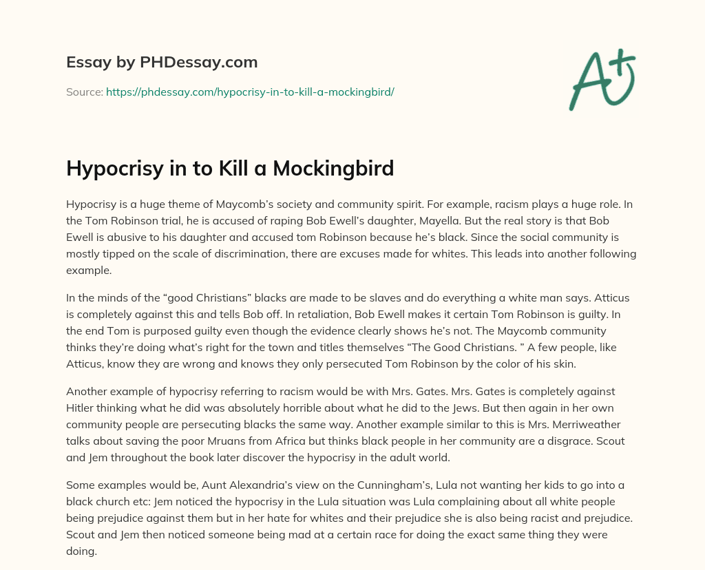 Hypocrisy in to Kill a Mockingbird essay