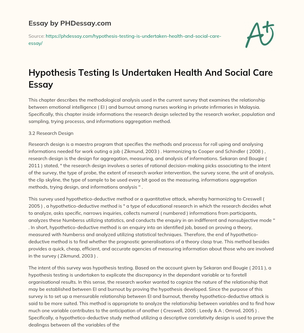 Hypothesis Testing Is Undertaken Health And Social Care Essay essay
