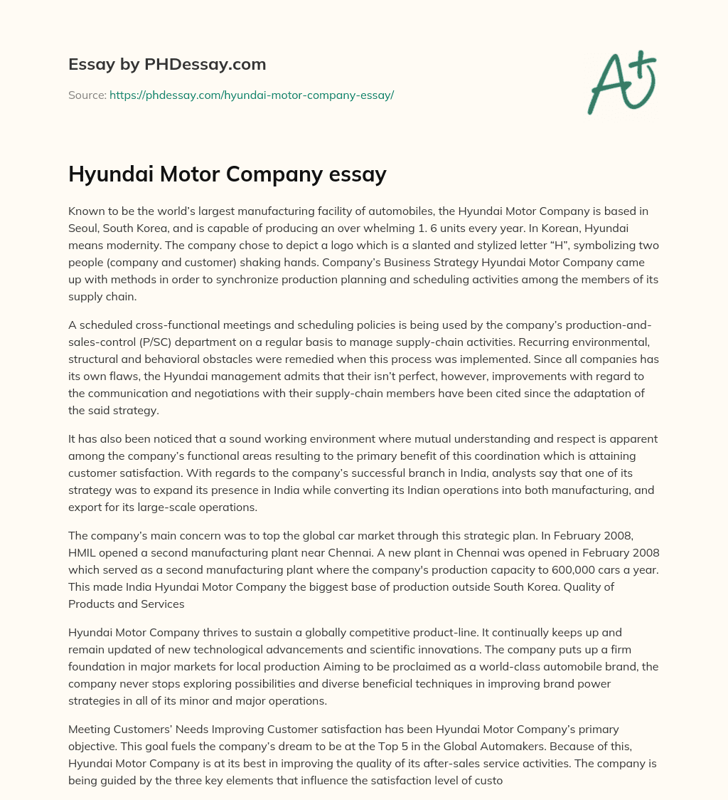 Hyundai Motor Company essay essay